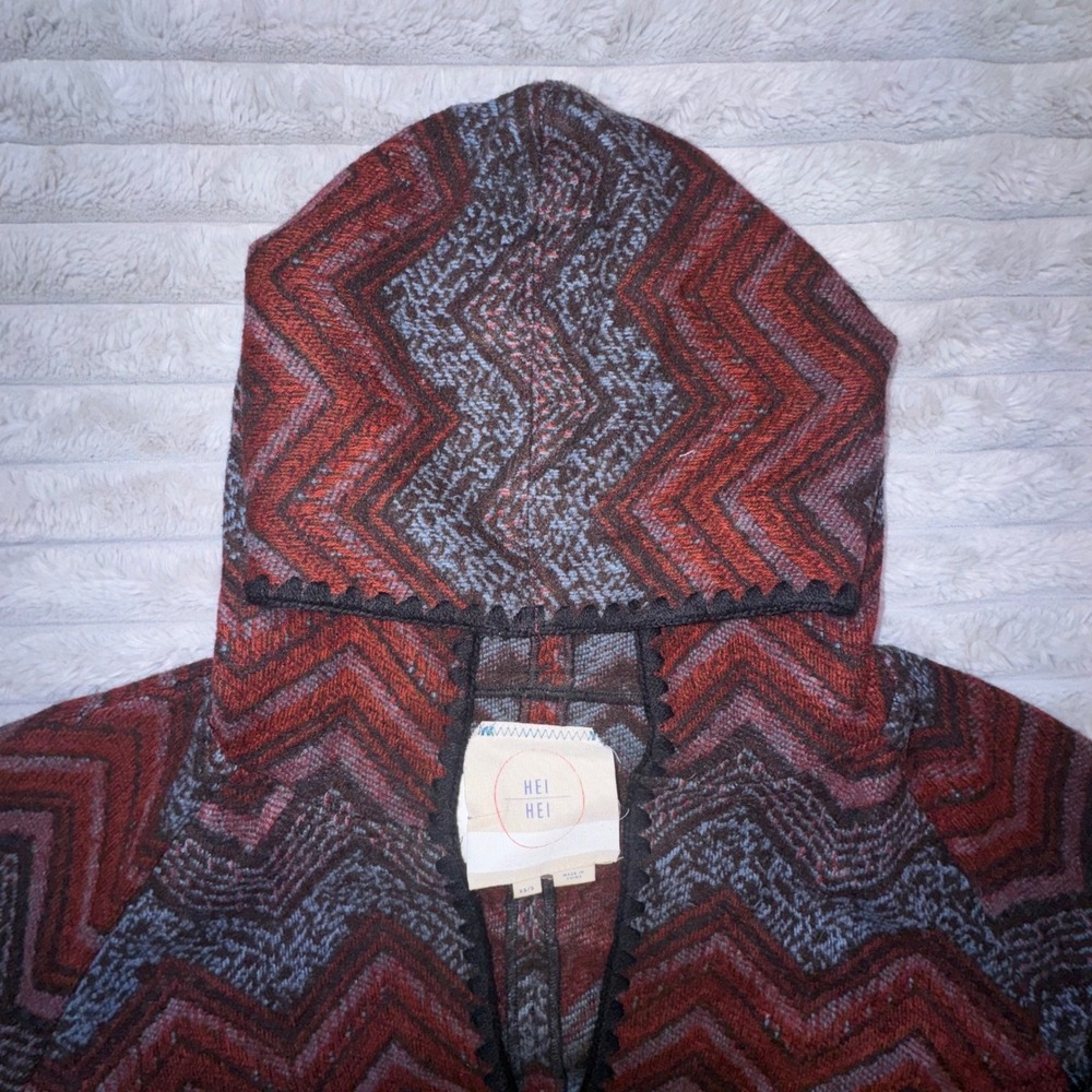 Anthro Hei Hei Mesilla Jacquard Fringe Hood Cardigan Oversized XS/S Western - Picture 7 of 16